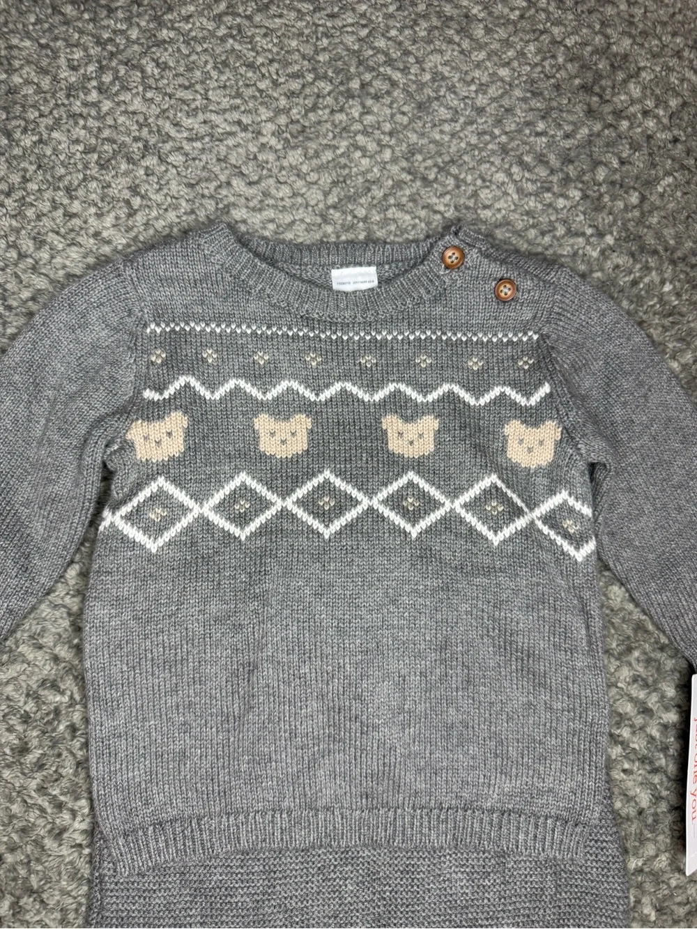 Carter’s Unisex Baby Knit Teddy Bear Sweater and Pants Set - Gray 3 Months NWT